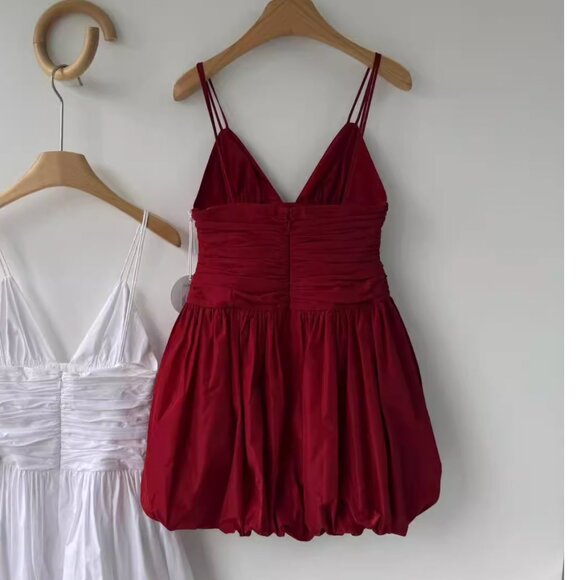 STAUD x Mytheresa Loren Ruched Taffeta Mini Dress Sz0 Rouge Lipstick Red - Picture 8 of 9